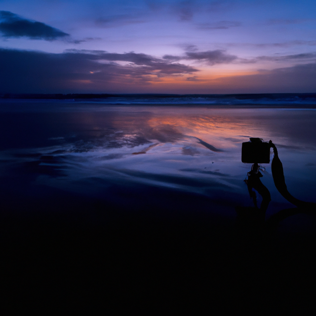 Photographe minimaliste au coucher du soleil sur une plage des îles françaises