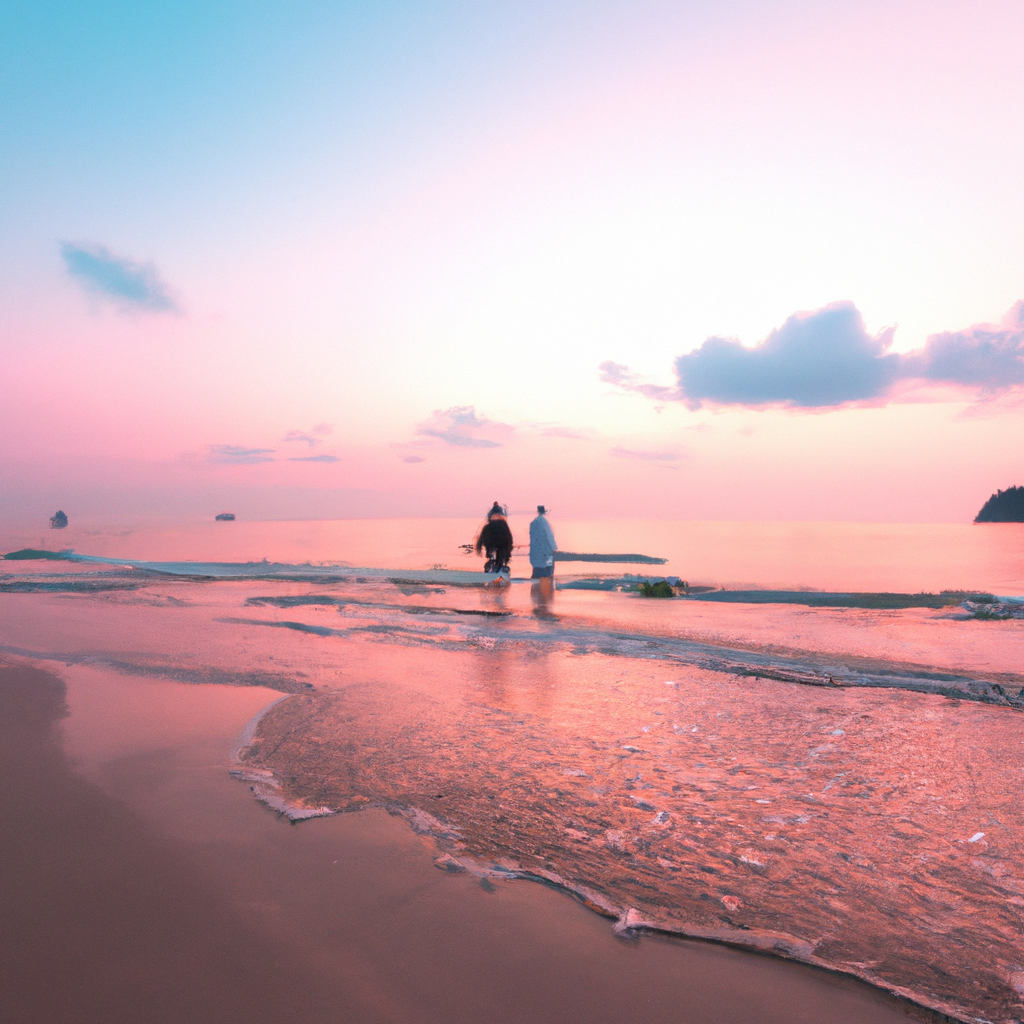 Portraits au lever du soleil sur plage des îles françaises